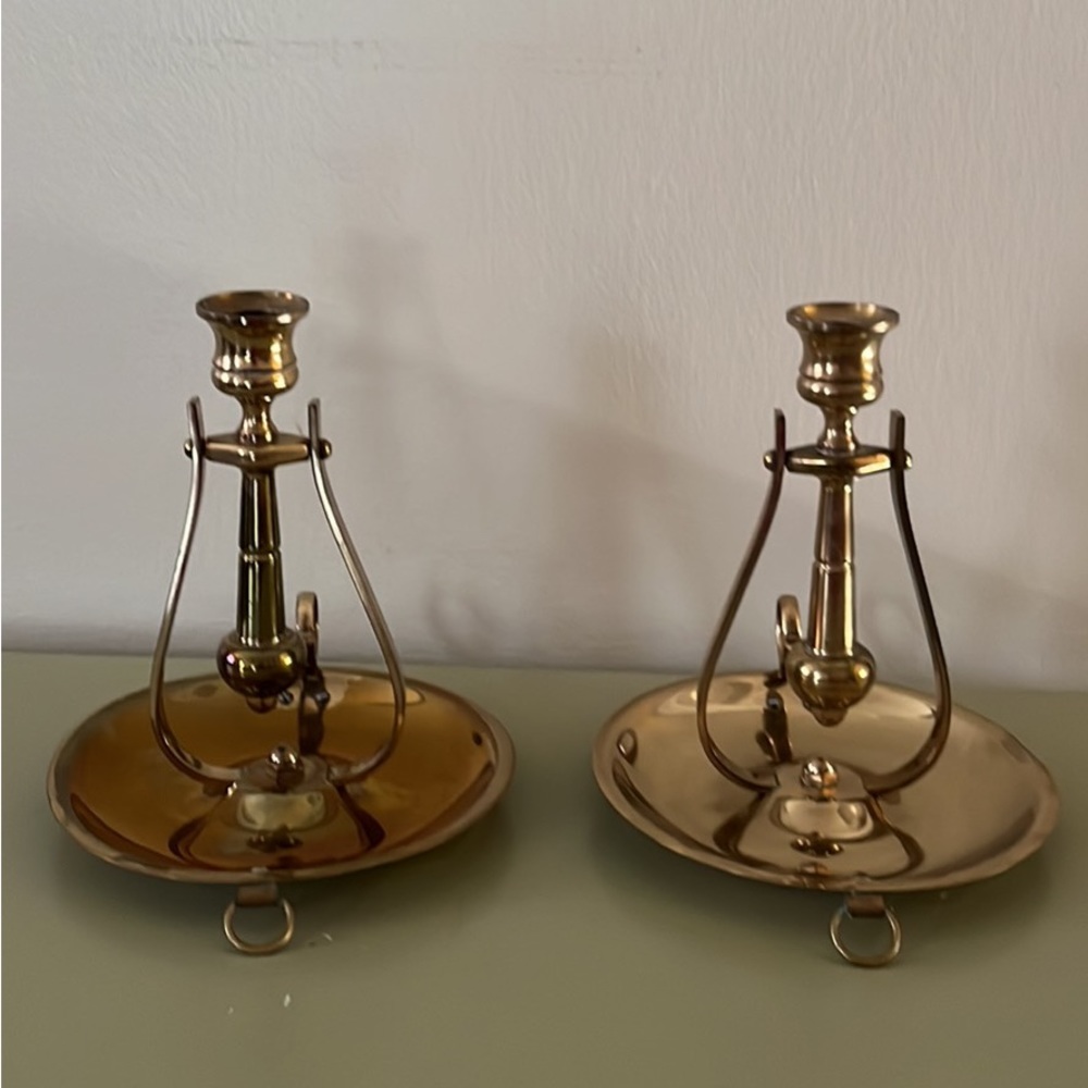 Two Baldwin Brass Candle Holders with thumb handle - 7 inches high
